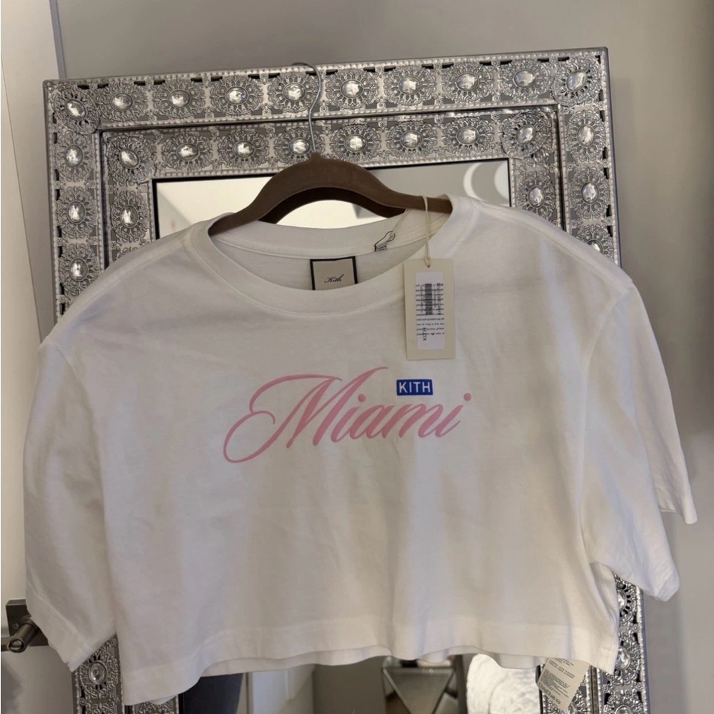 Kith White Tee with Pink Miami Script